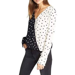 NWT Sanctuary Clothing Womens Dot Wrap Blouse, Black sz Medium